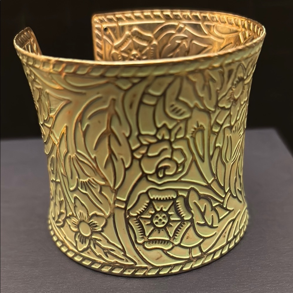 Gold Floral Embossed Cuff Bracelet